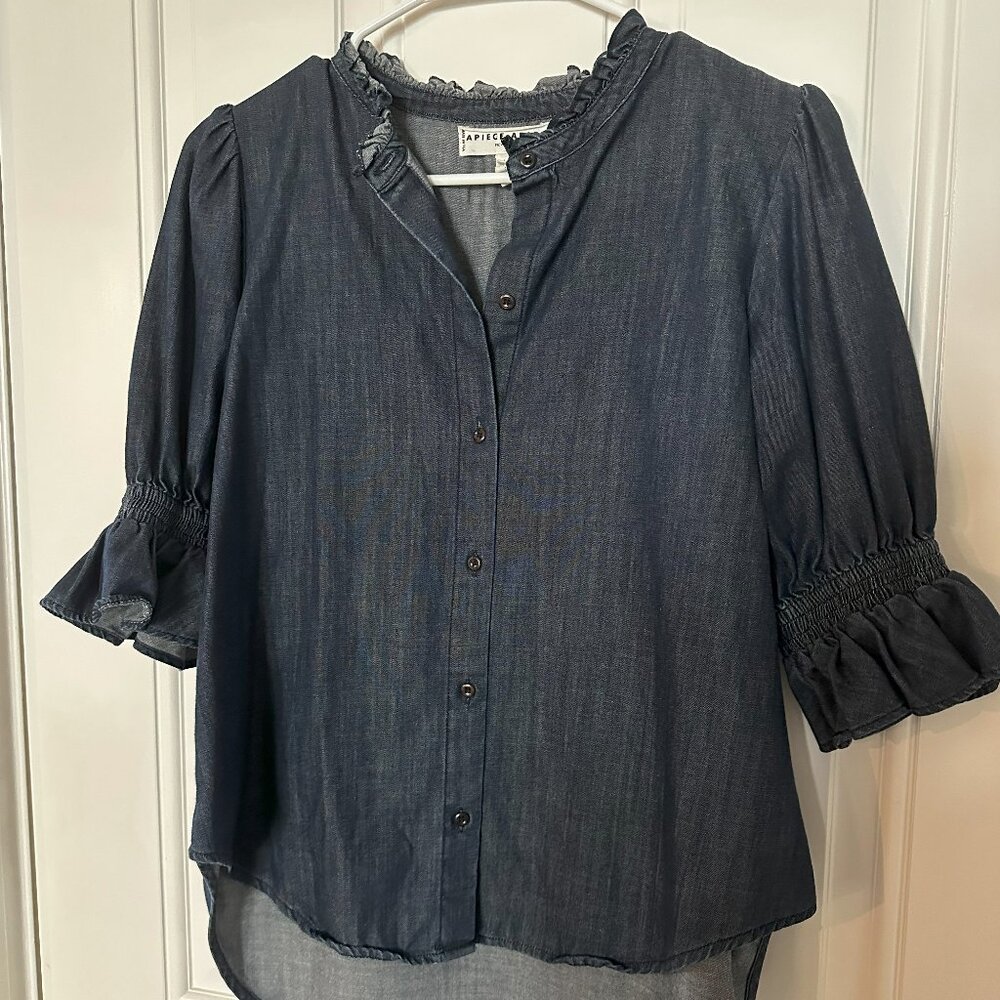 Apiece Apart Blue Mandarin Collar Blouse